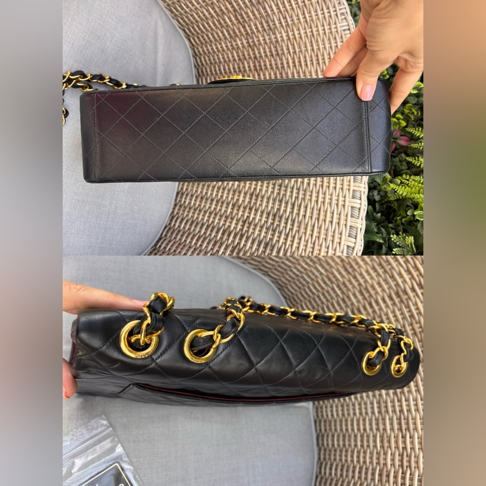 Authentic CHANEL JUMBO XL black lambskin single flap classic bag 24k gold - Picture 10 of 16